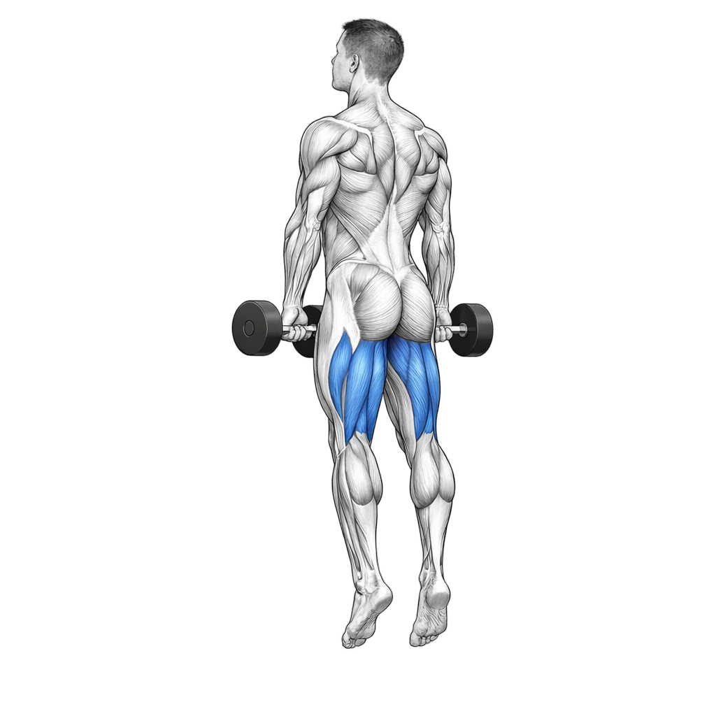 Dumbbell Romanian Deadlift to Calf Raise