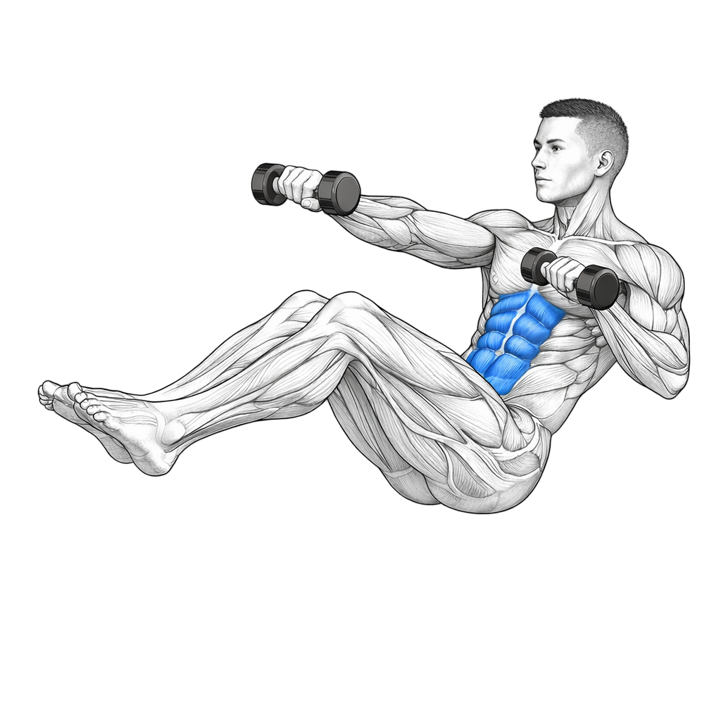 Dumbbell V-Sit Cross Jab